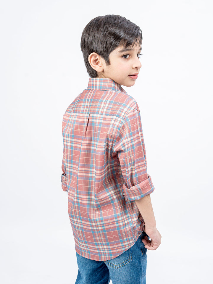 Peach Pink Tartan Plaid Casual Checkered Shirt