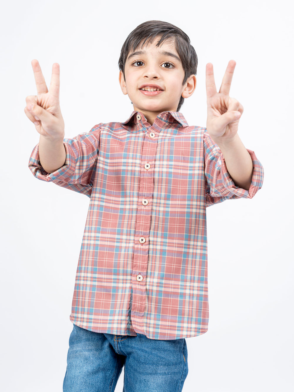 Peachpinktartanplaidcasualcheckeredshirtbrumanopakistan1