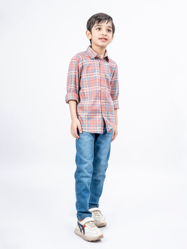 Peach Pink Tartan Plaid Casual Checkered Shirt