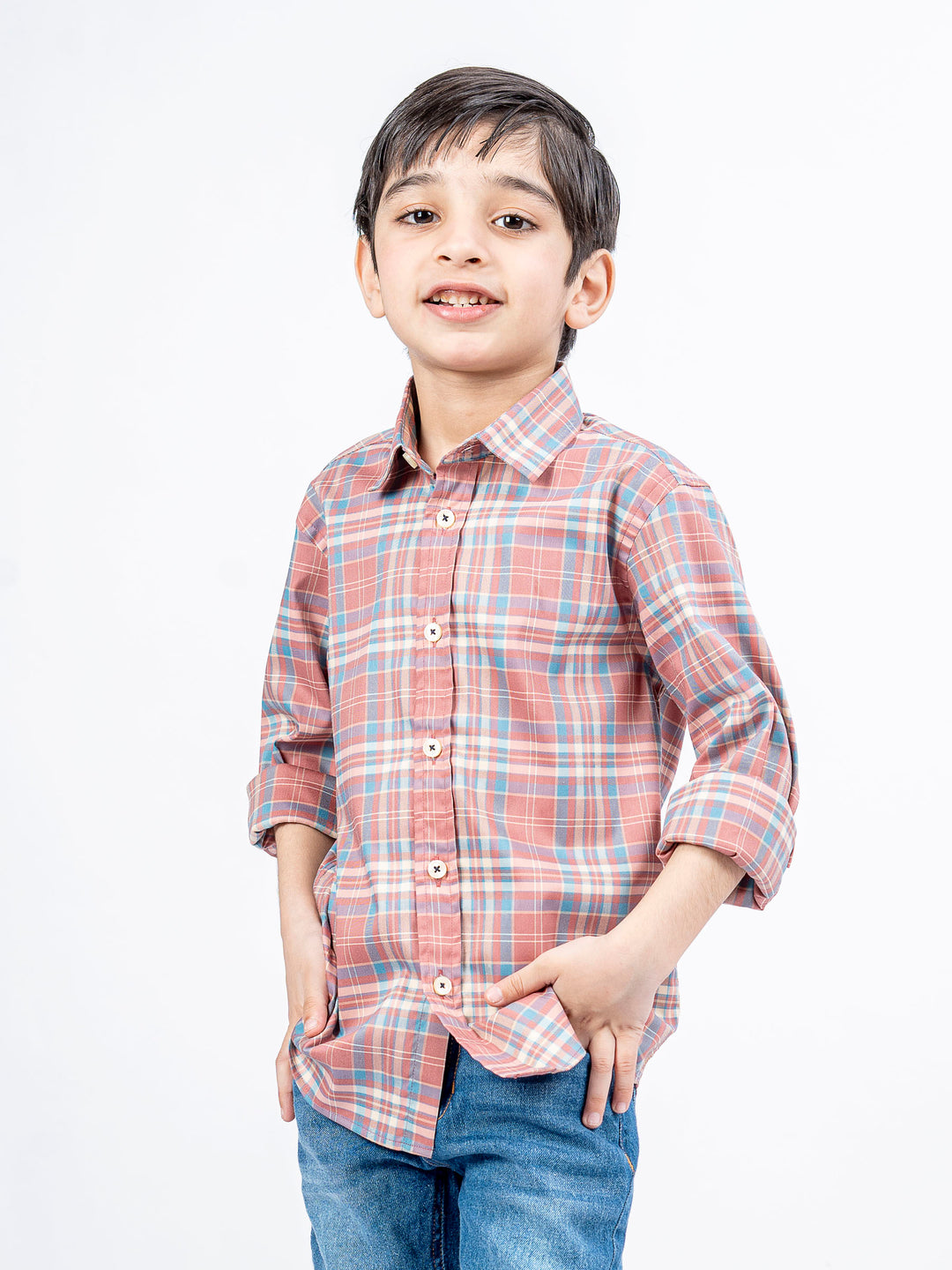 Peachpinktartanplaidcasualcheckeredshirtbrumanopakistan3