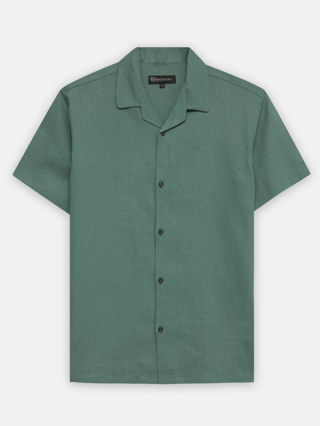 Pine green linen half sleeve cuban collar shirt