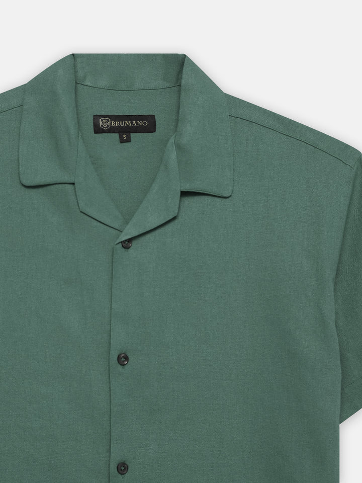 Pine Green Linen Half Sleeve Cuban Collar Shirt