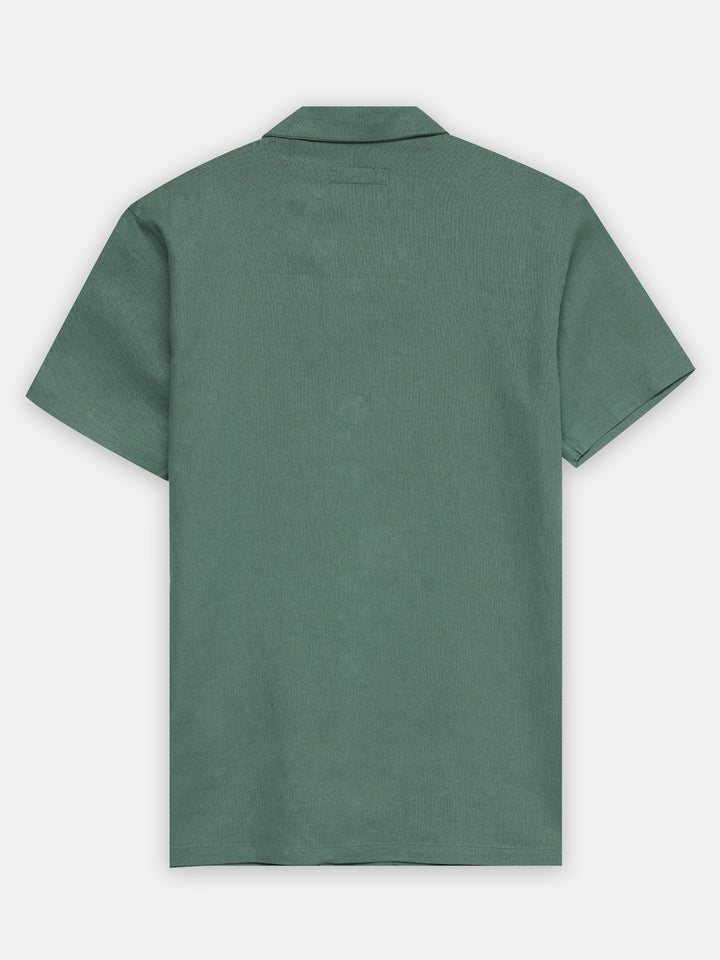 Pine Green Linen Half Sleeve Cuban Collar Shirt