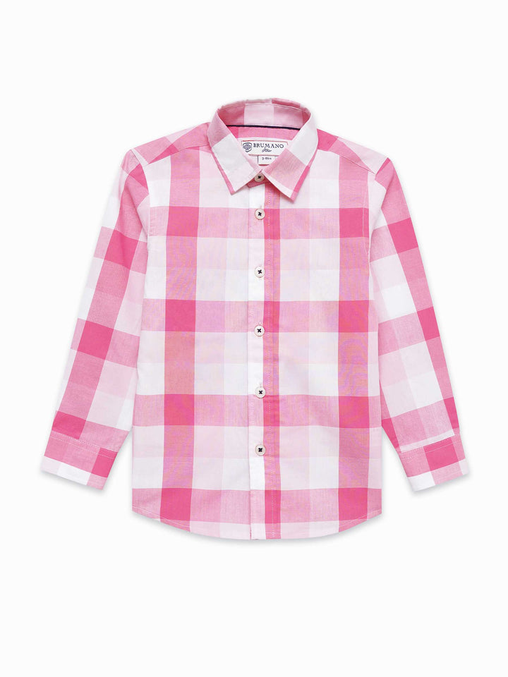 Pink & White Large Checkered Long Sleeve Shirt - Junior