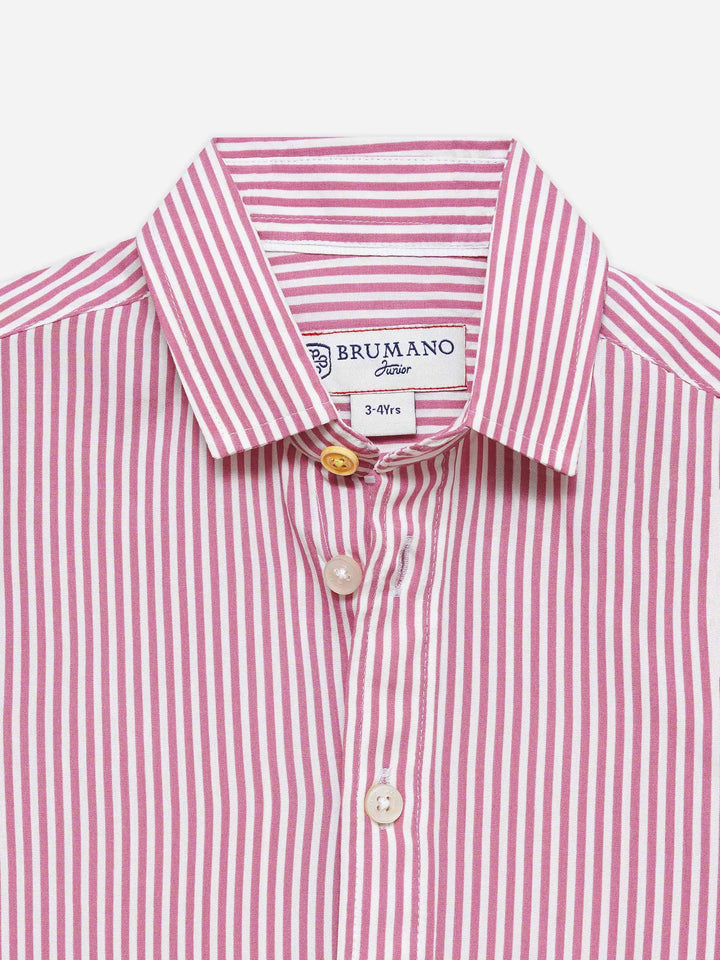 Pink & White Striped Half Sleeve Casual Shirt - Junior