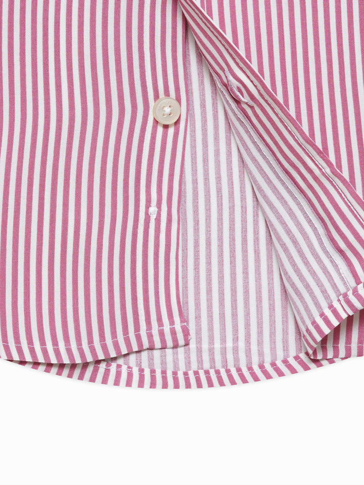 Pink & White Striped Half Sleeve Casual Shirt - Junior