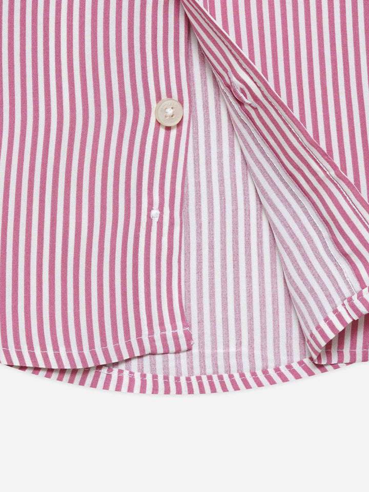 Pink & White Striped Half Sleeve Casual Shirt - Junior