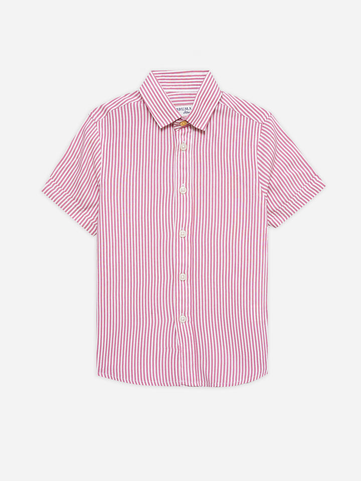 Pink & White Striped Half Sleeve Casual Shirt - Junior