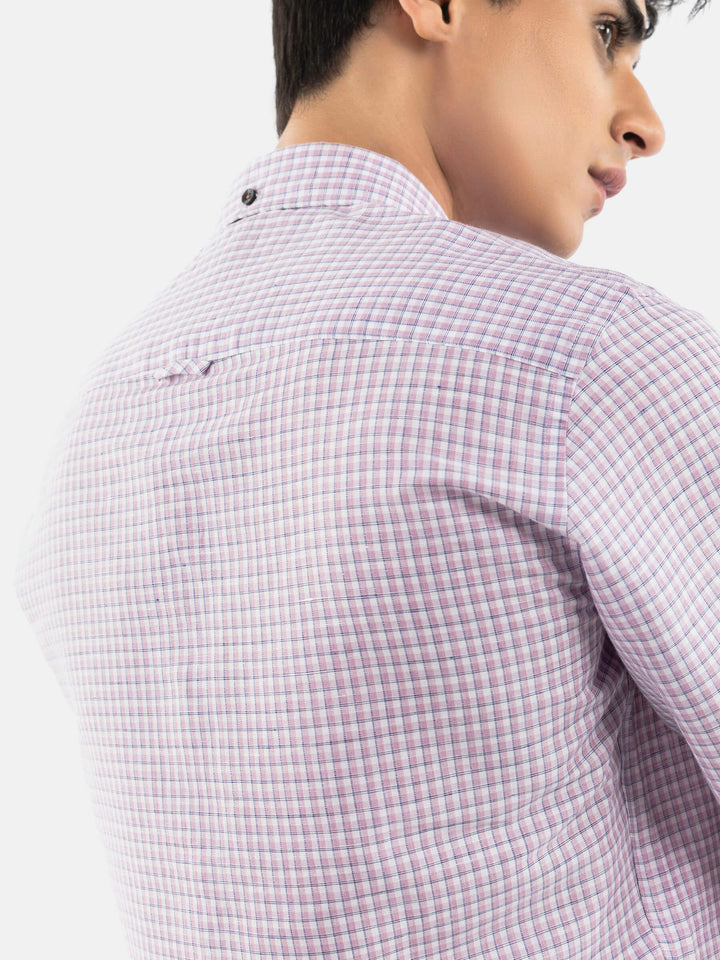 Pink Gingham 100% Linen Button Down Shirt Brumano Pakistan