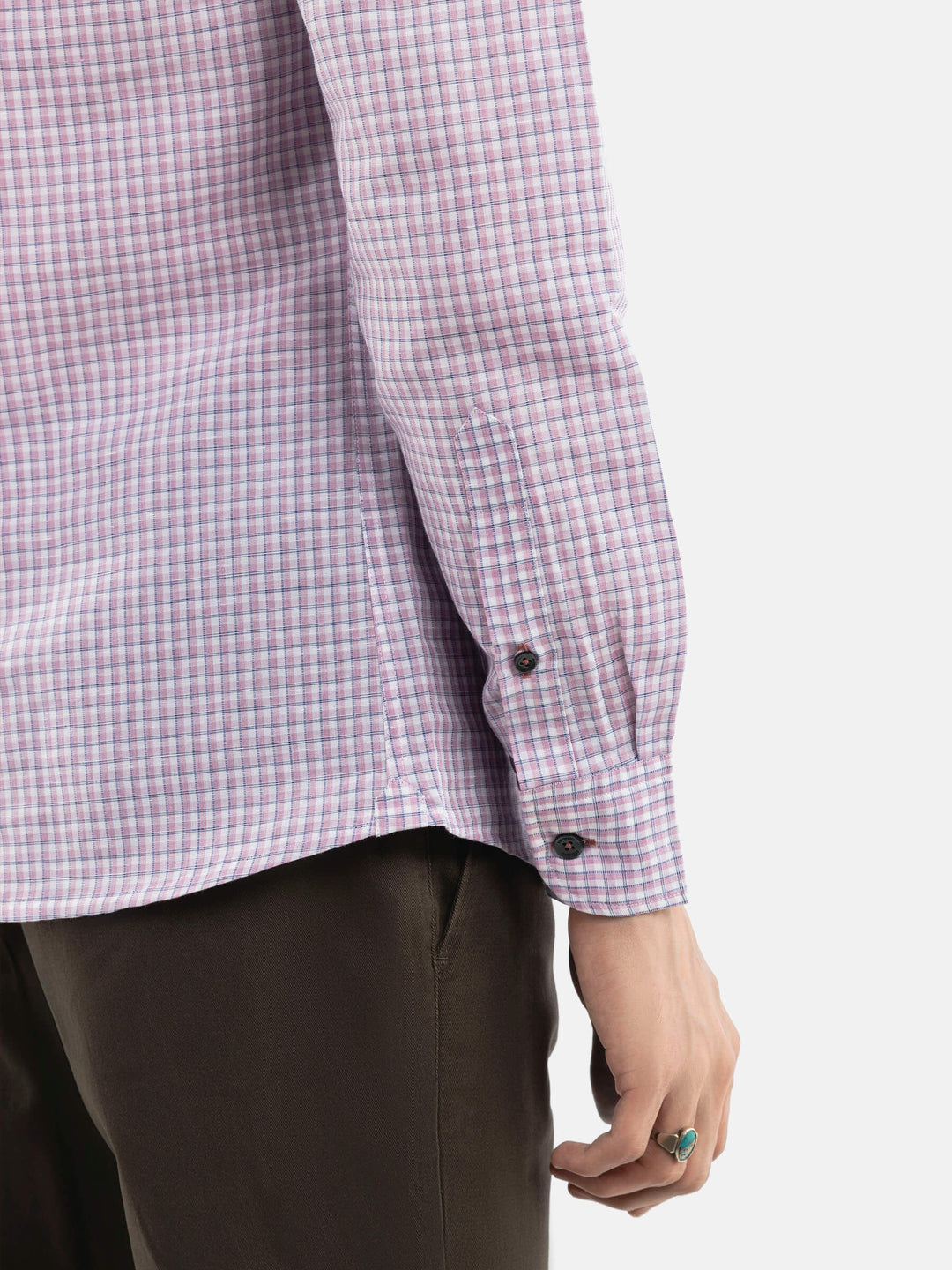 Pink Gingham 100% Linen Button Down Shirt Brumano Pakistan