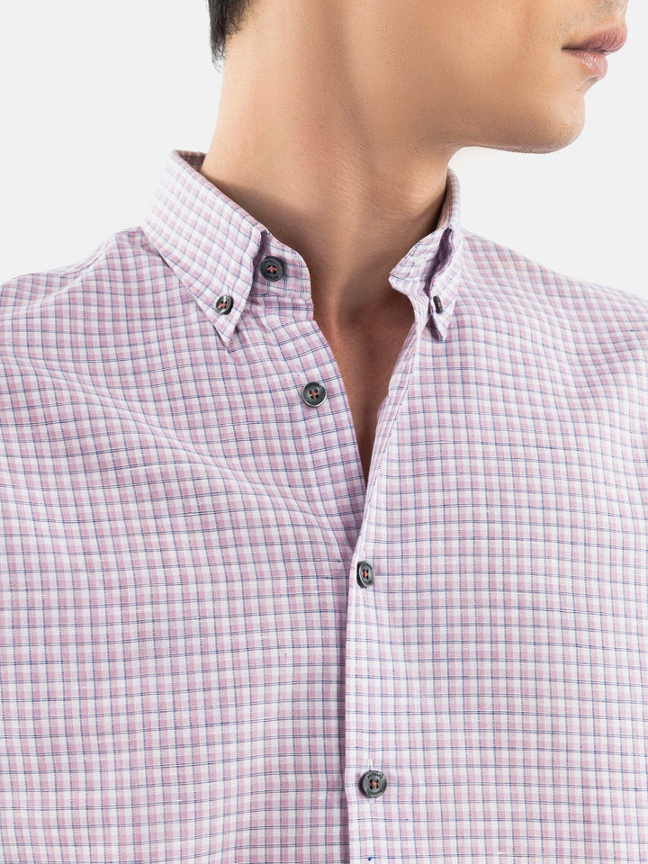 Pink Gingham 100% Linen Button Down Shirt Brumano Pakistan
