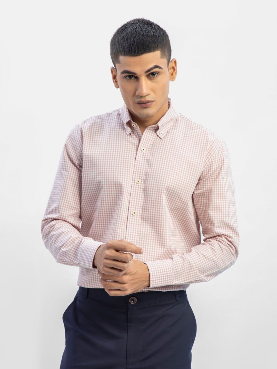 Pink Gingham Button Down Shirt Brumano Pakistan
