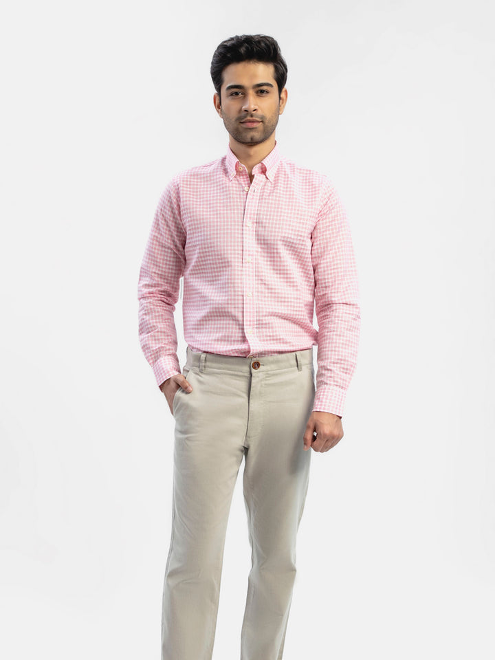 Pink Linen Gingham Shirt With Button Down Collar Brumano Pakistan
