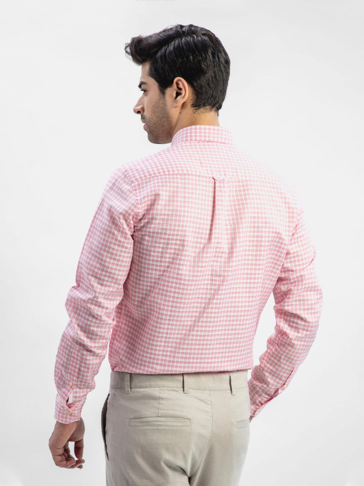Pink Linen Gingham Shirt With Button Down Collar Brumano Pakistan