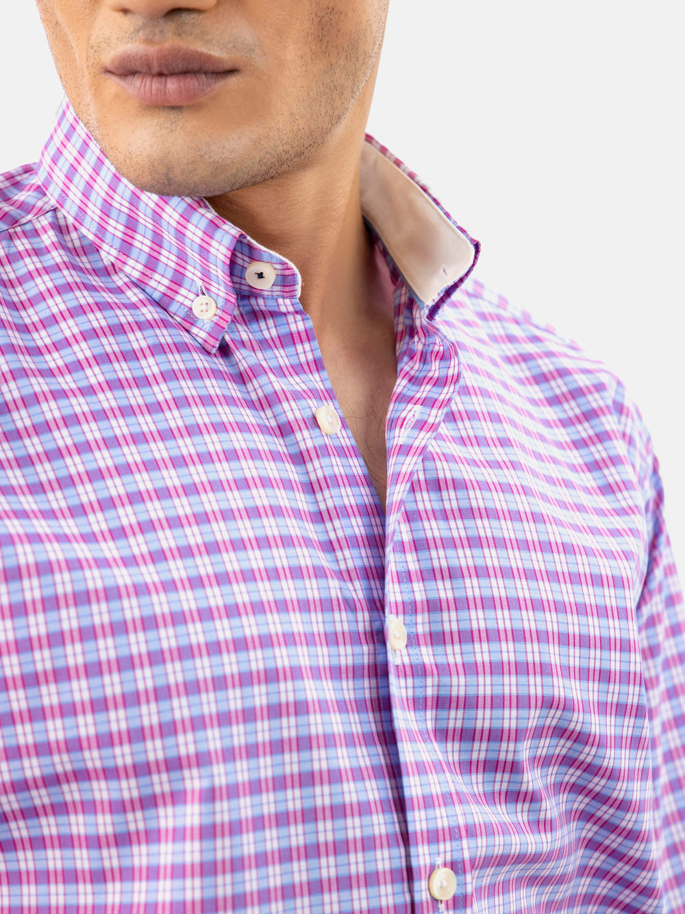 Pink & blue gingham button down shirt brumano pakistan