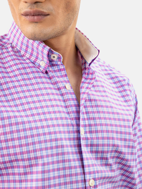 Pink & Blue Gingham Button Down Shirt Brumano Pakistan