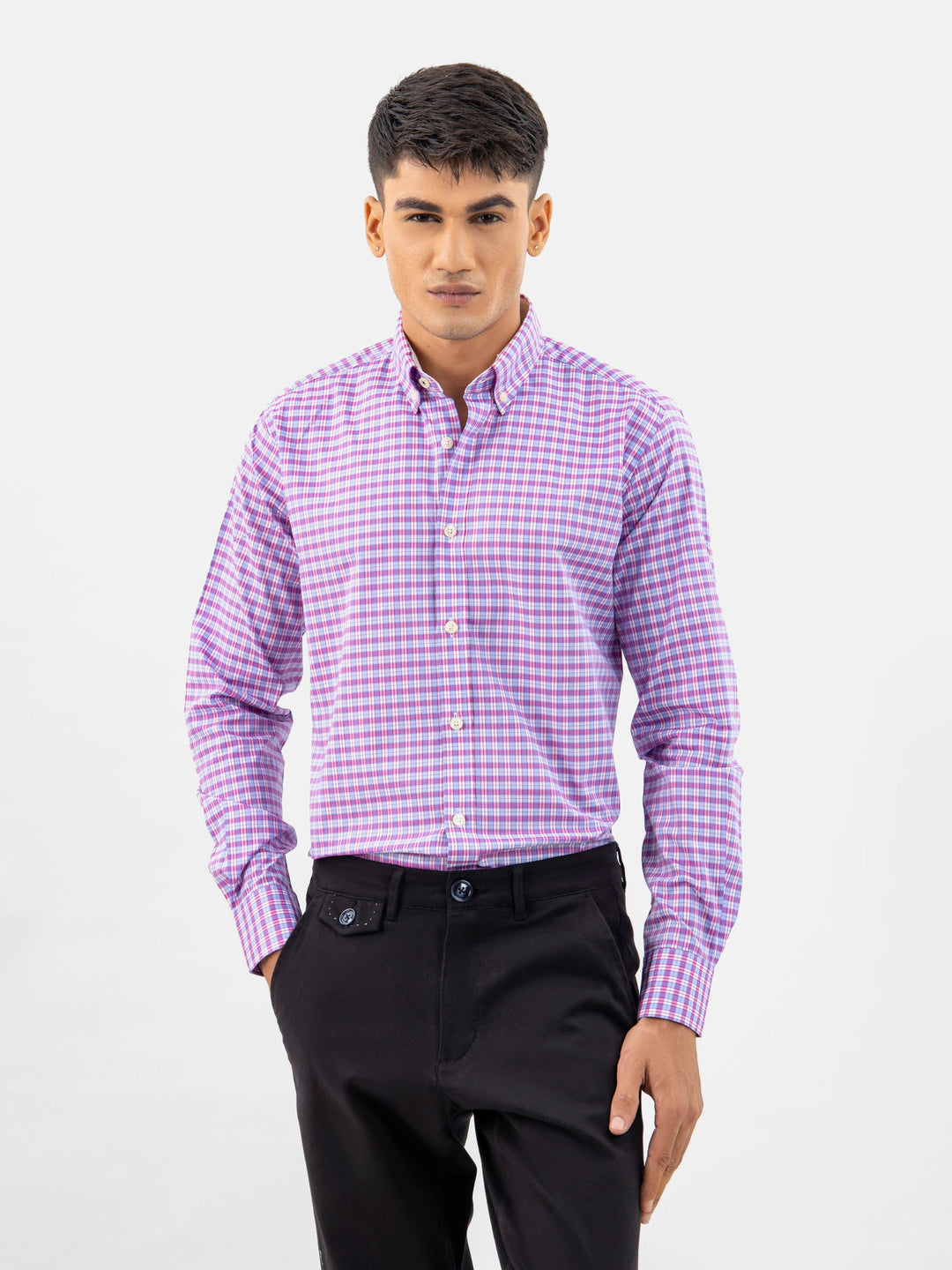 Pink & blue gingham button down shirt brumano pakistan