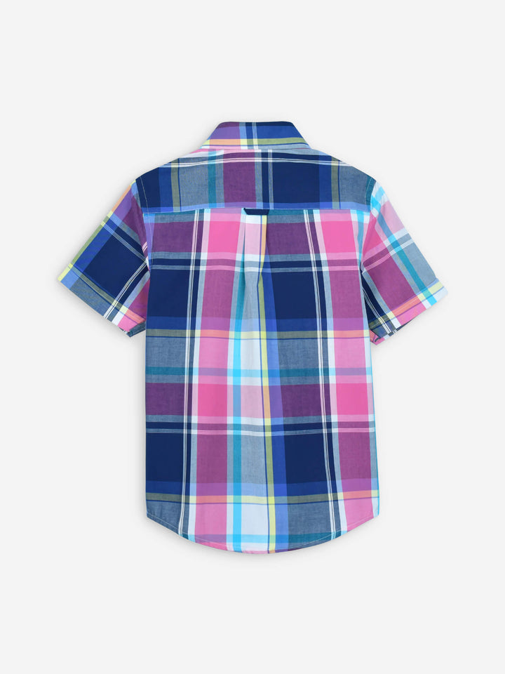 Pink & Blue Large Check Half Sleeve Casual Shirt Brumano Pakistan