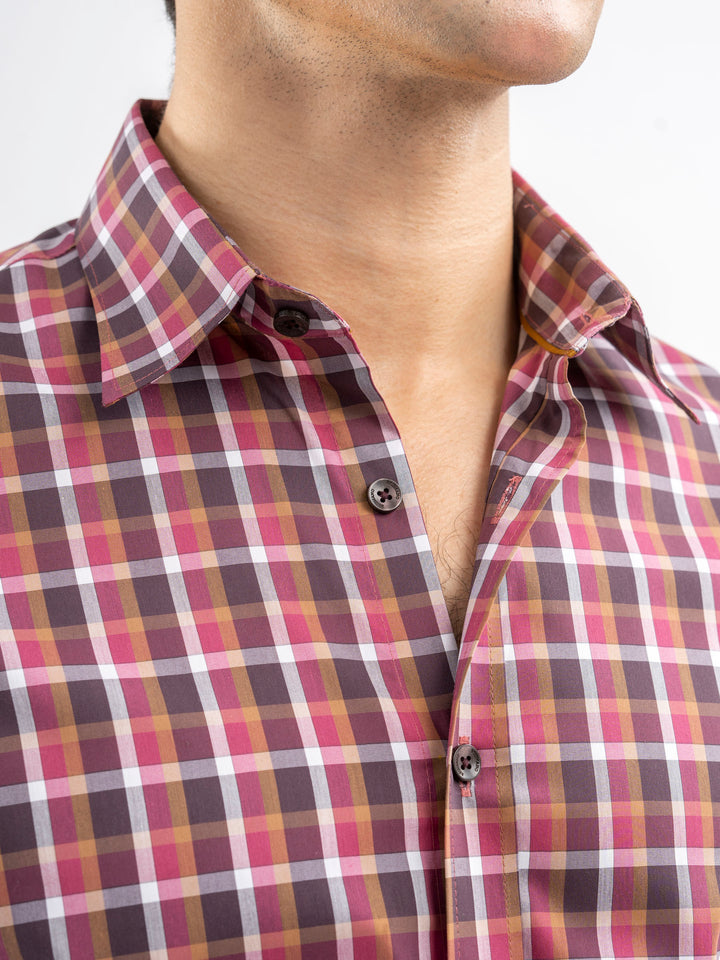 Pink & Brown Gingham Checkered Shirt