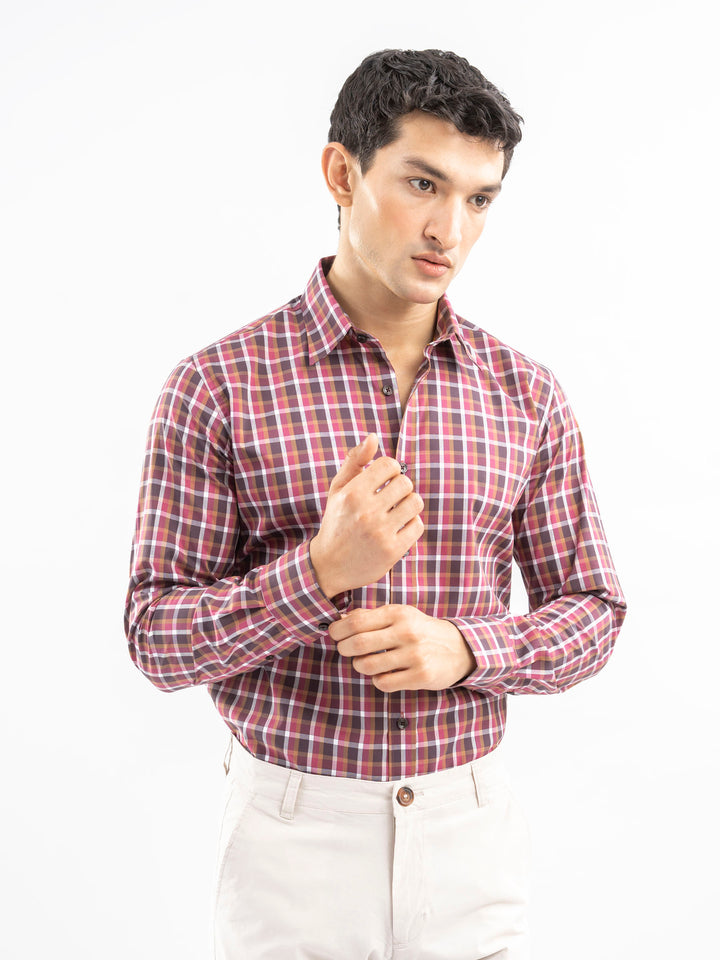 Pink & Brown Gingham Checkered Shirt
