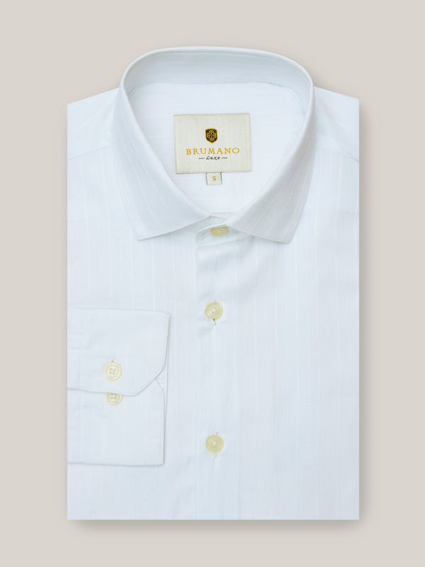 Plain White Striped Shirt With Cutaway Collar Brumano Pakistan