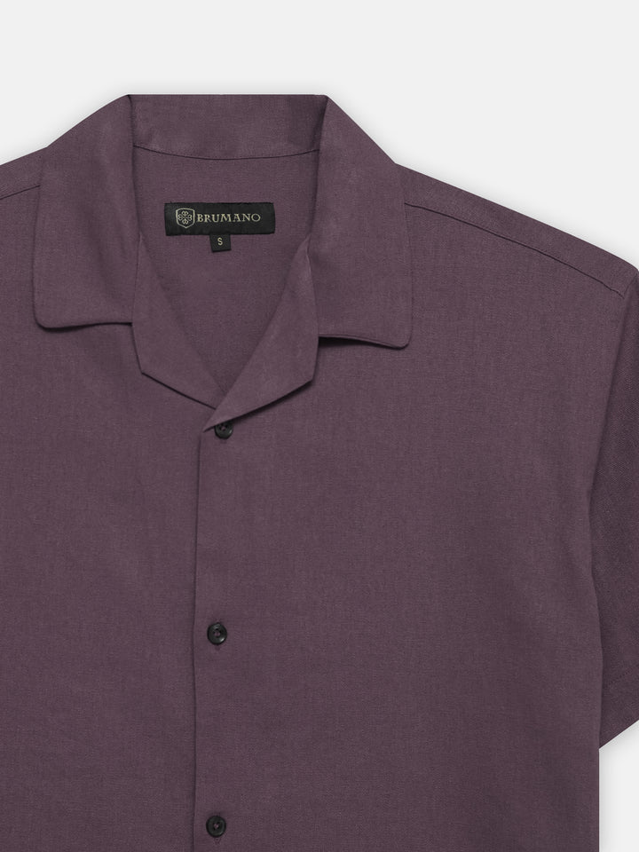 Purple Linen Half Sleeve Cuban Collar Shirt