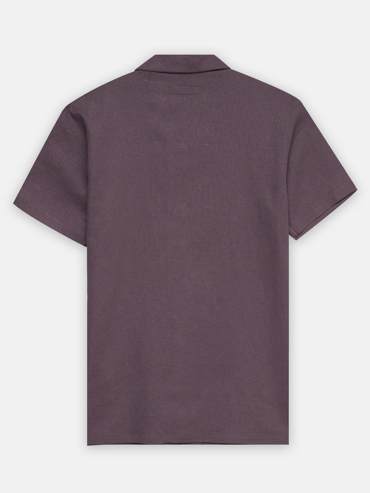 Purple Linen Half Sleeve Cuban Collar Shirt