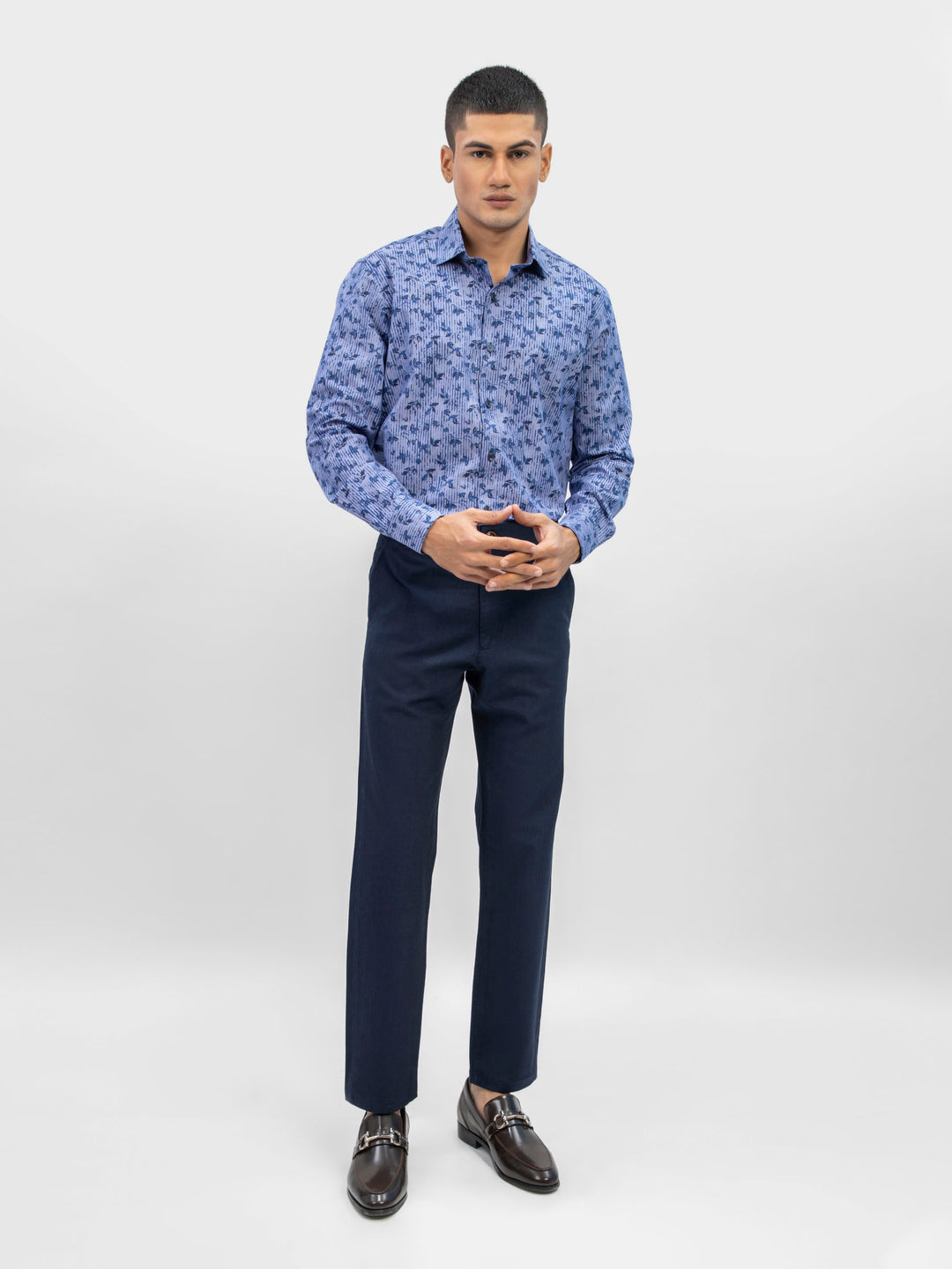 Purple abstract printed shirt with classic collar brumano pakistan