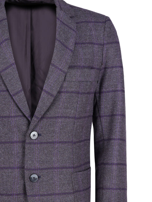 Purple Checkered Wool & Cashmere Blazer - Sartoria