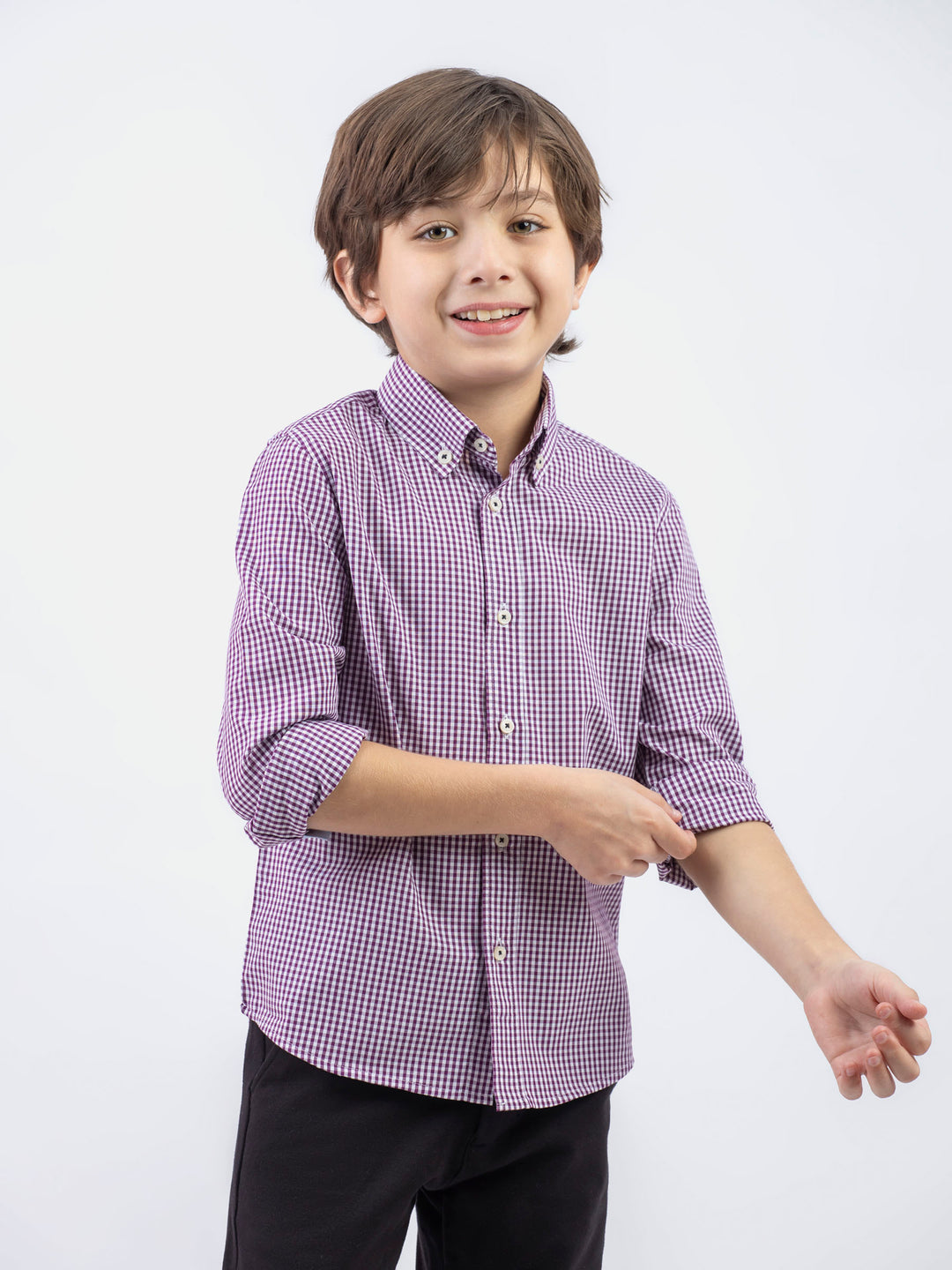 Purple micro gingham button down casual shirt brumano pakistan