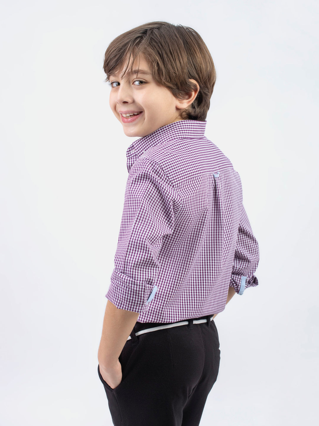 Purple Micro Gingham Button Down Casual Shirt Brumano Pakistan