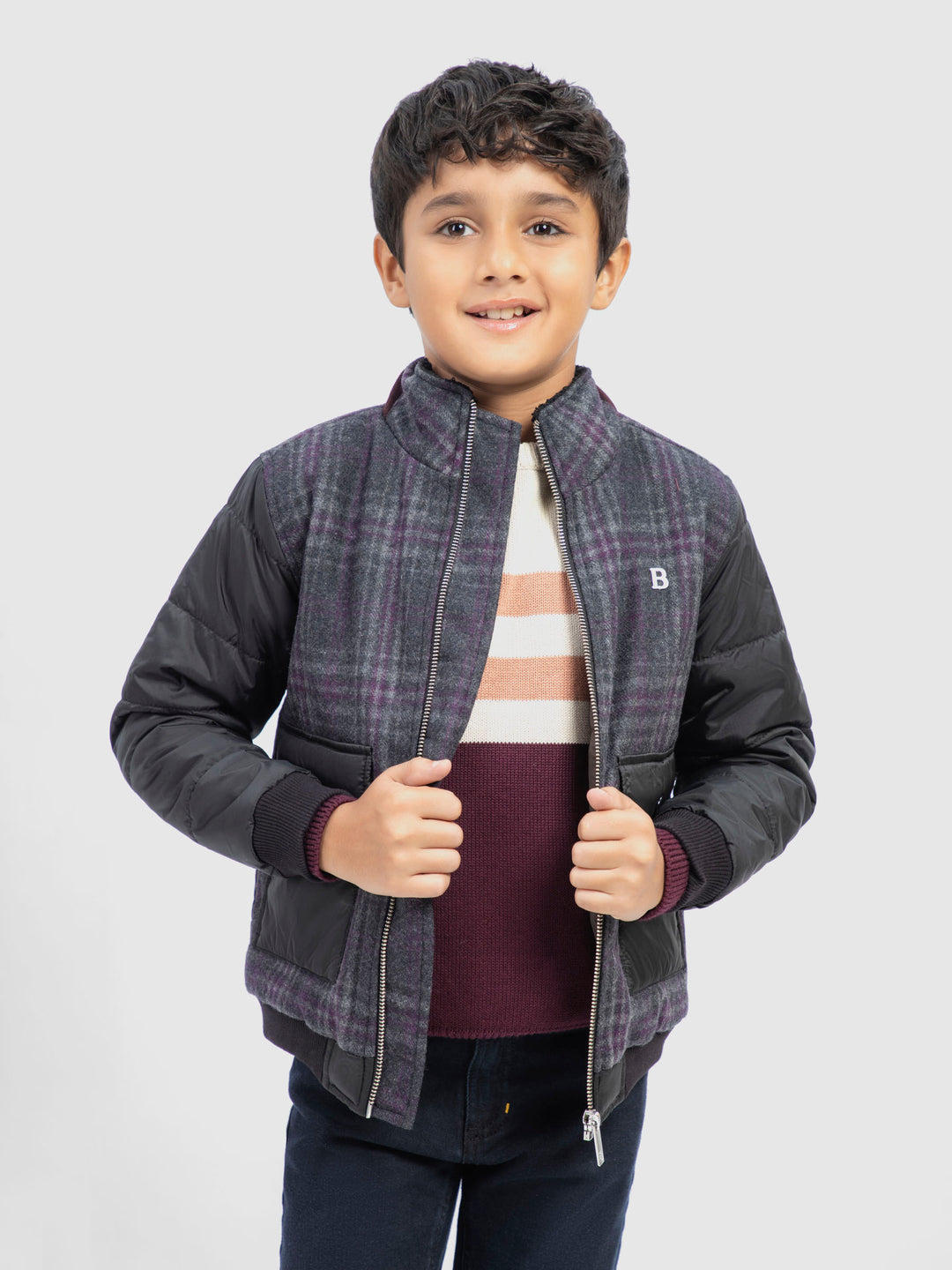 Purple & grey wool puffer casual jacket brumano pakistan