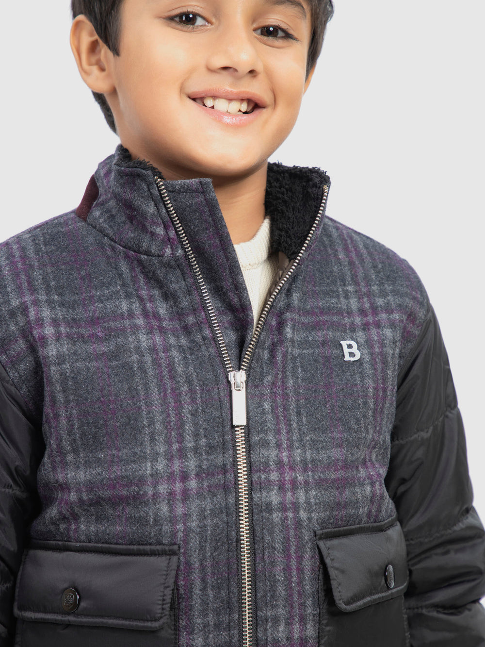 Purple & grey wool puffer casual jacket brumano pakistan