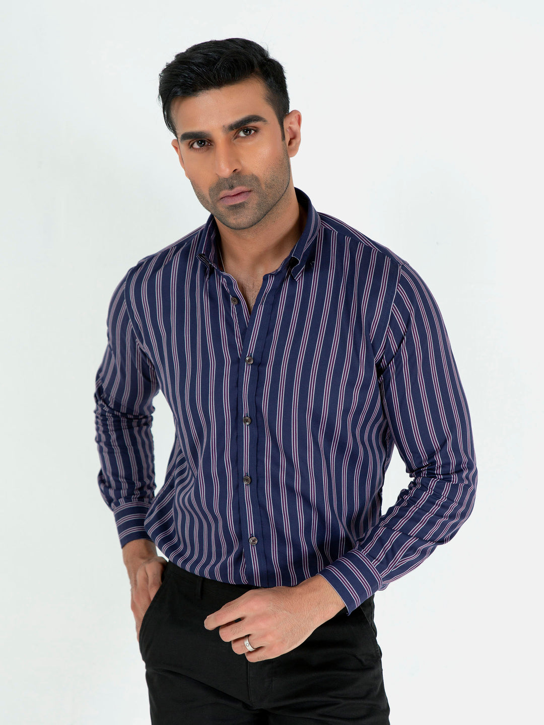 Purple & Navy Blue Striped Shirt Brumano Pakistan Brumano Pakistan