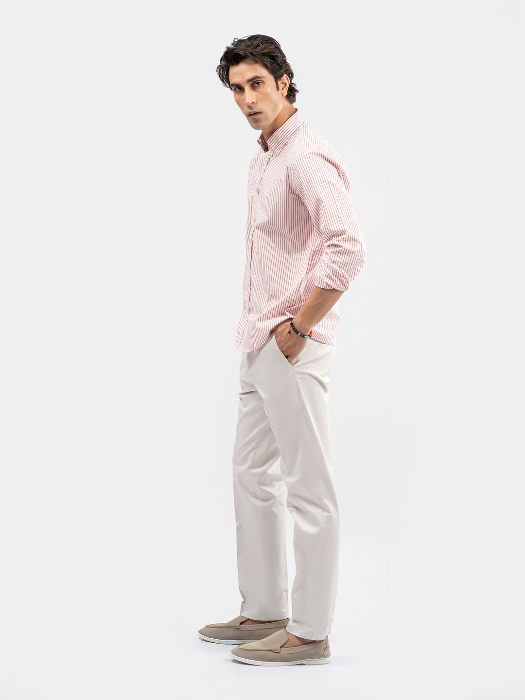 Red & White Striped Formal Shirt