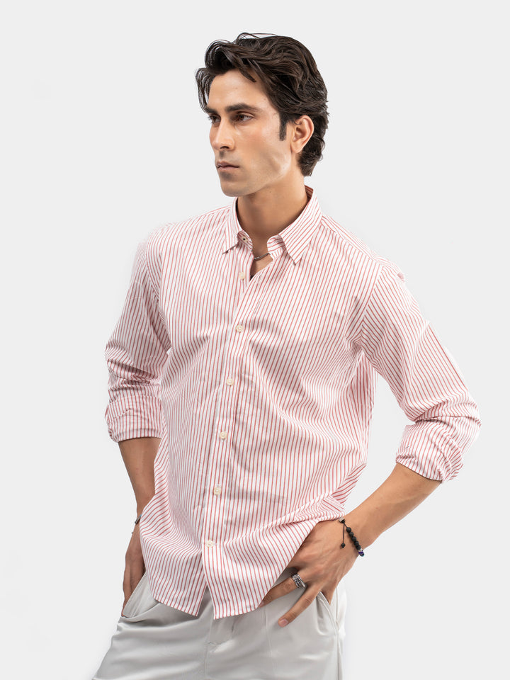 Red & White Striped Formal Shirt