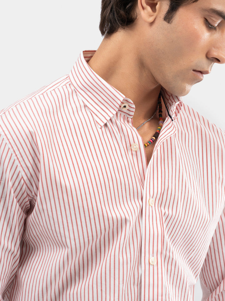 Red & White Striped Formal Shirt