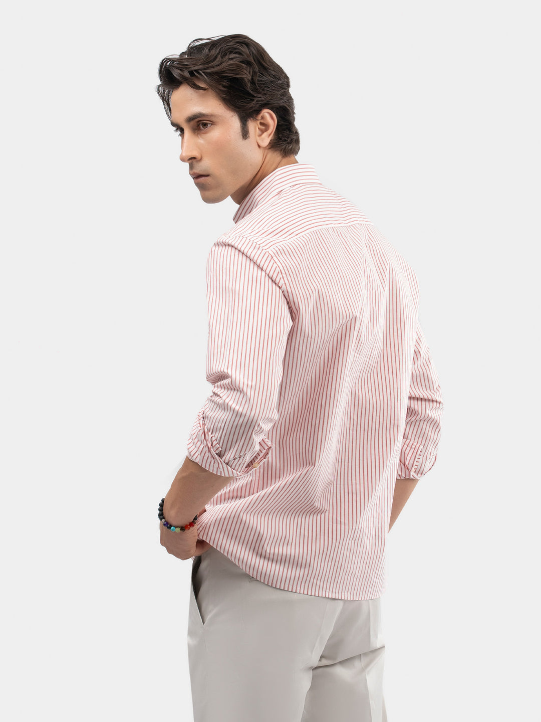 Red & White Striped Formal Shirt