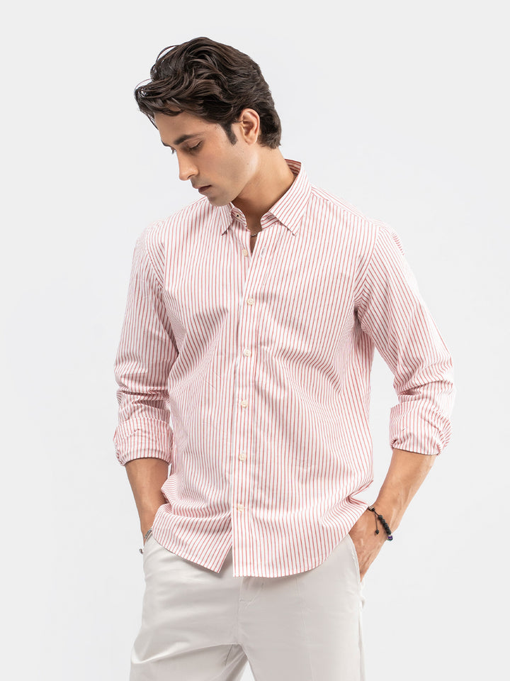 Red & White Striped Formal Shirt