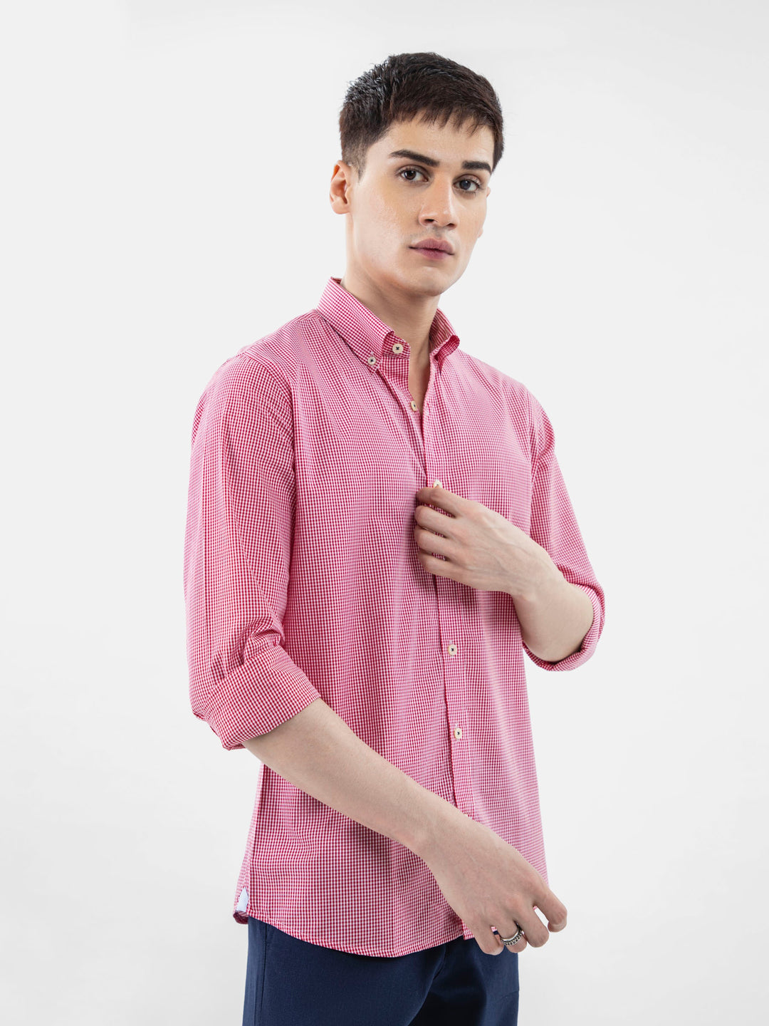 Red gingham button down shirt brumano pakistan