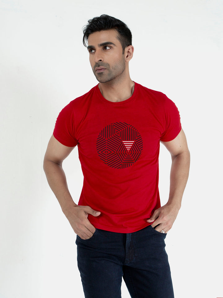 Red Graphic Geometric Printed T-Shirt Brumano Pakistan 