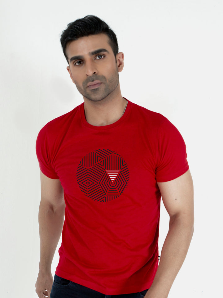 Red Graphic Geometric Printed T-Shirt Brumano Pakistan
