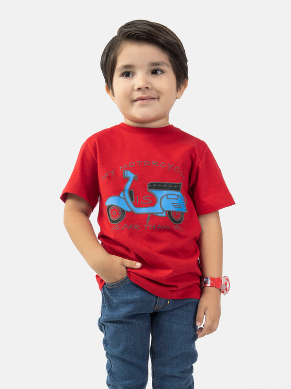 Red Graphic 'Motorcycle' Printed Casual Tee Brumano Pakistan