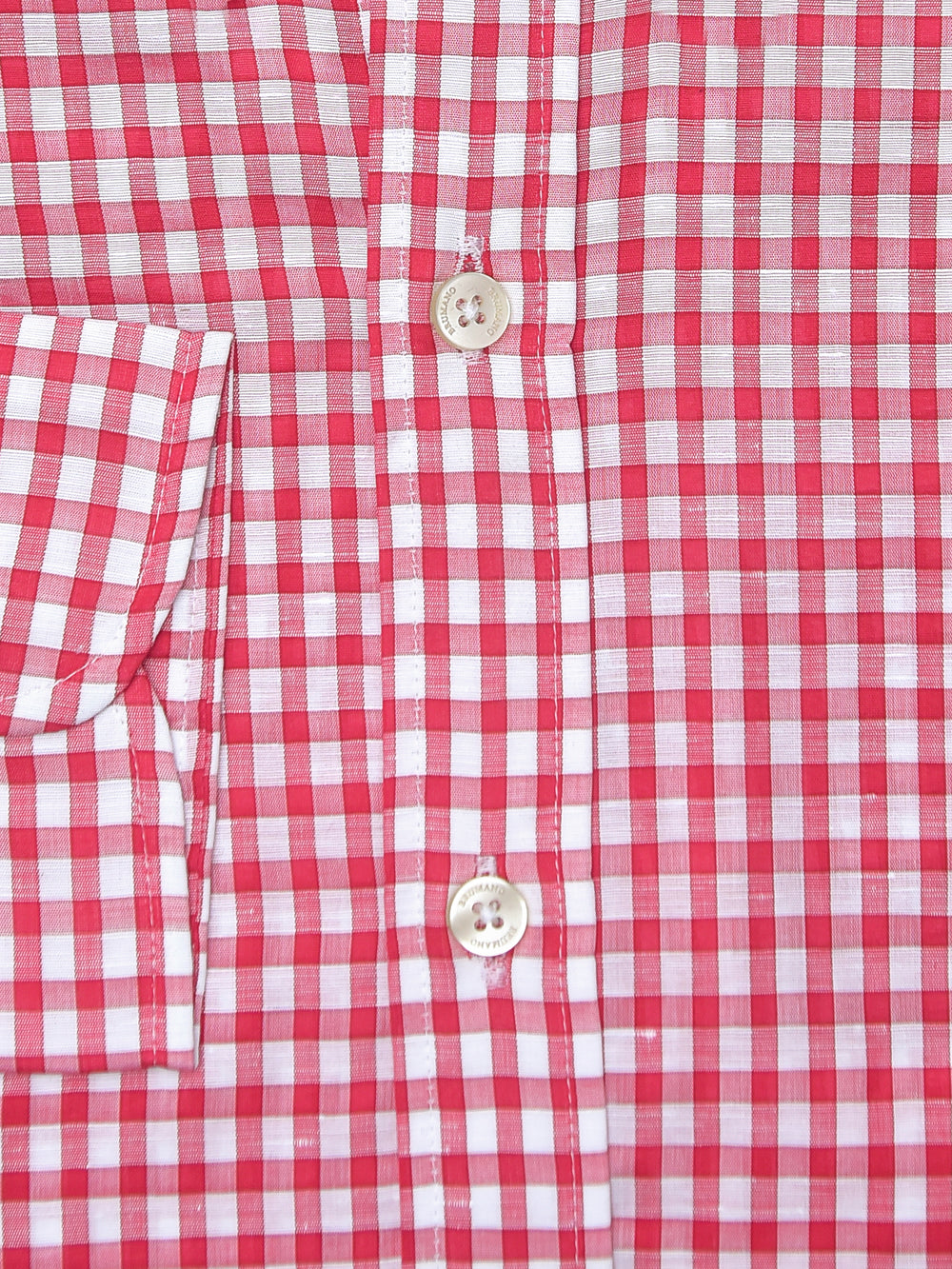 Red Linen Gingham Shirt With Button Down Collar