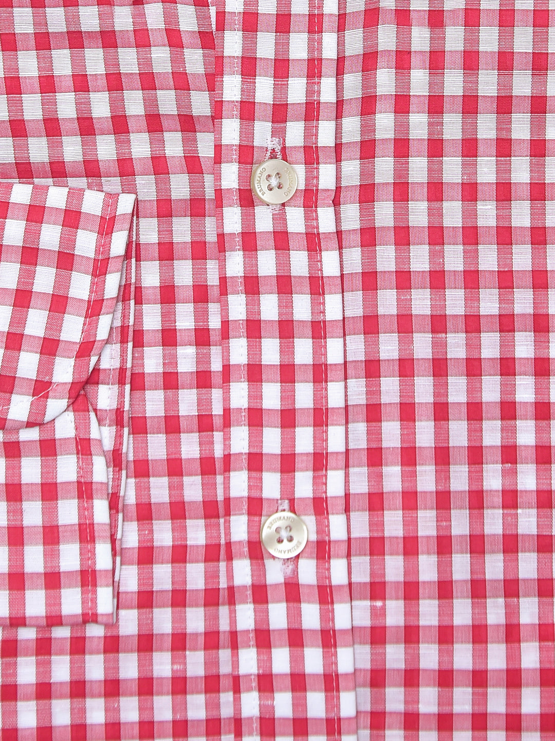 Red Linen Gingham Shirt With Button Down Collar Brumano Pakistan