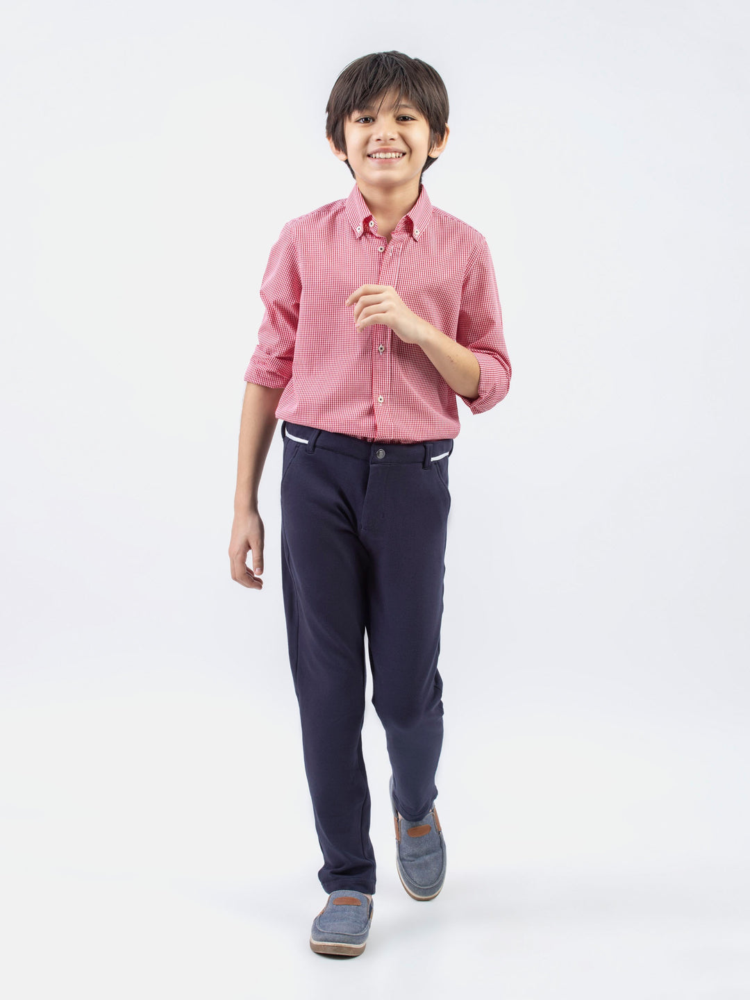 Red Micro Gingham Button Down Casual Shirt