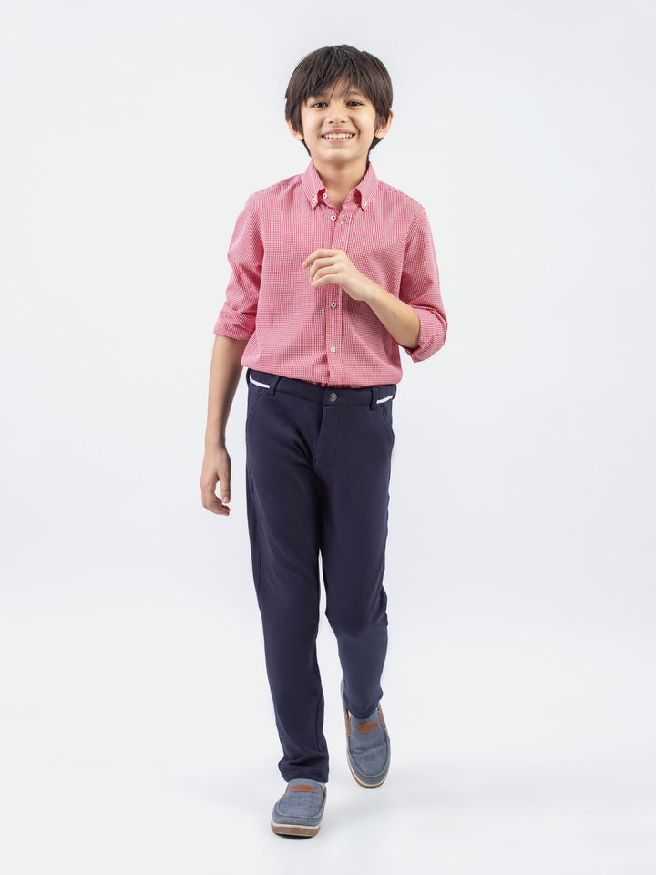 Red Micro Gingham Button Down Casual Shirt