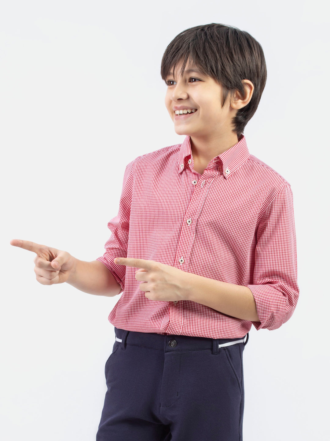 Red micro gingham button down casual shirt