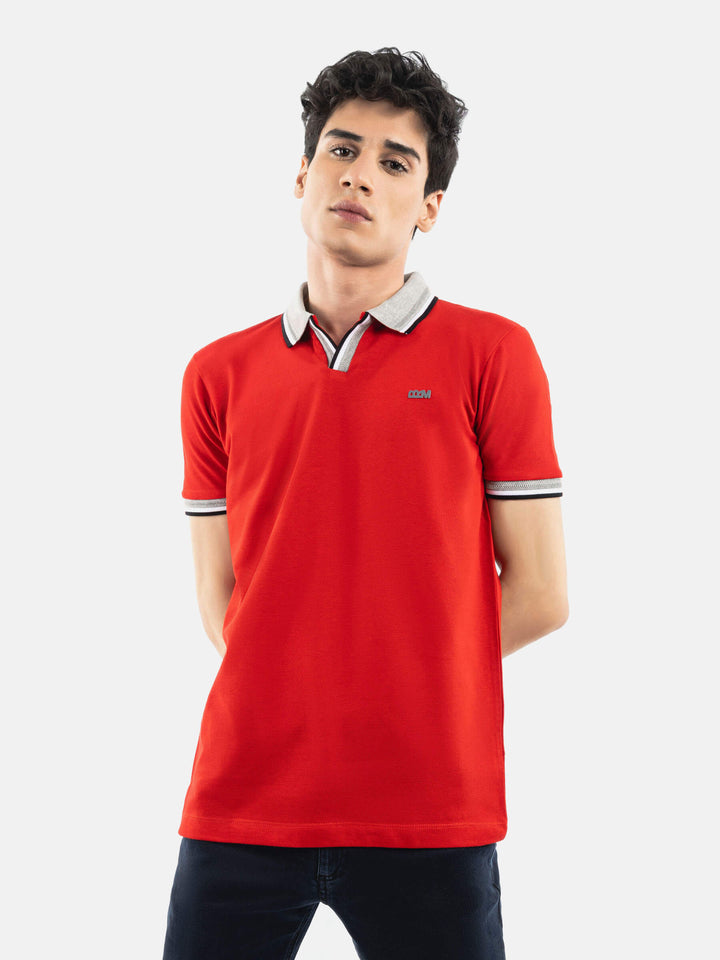 Red Polo with Grey Sporty Collar Brumano Pakistan