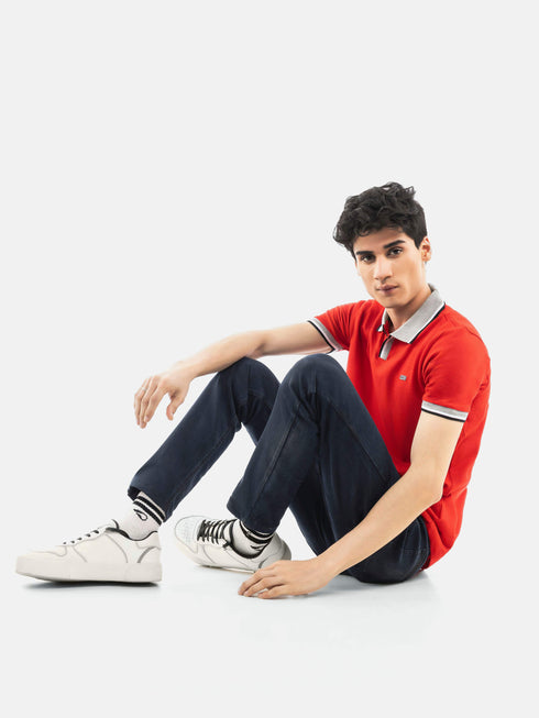 Red Polo with Grey Sporty Collar Brumano Pakistan